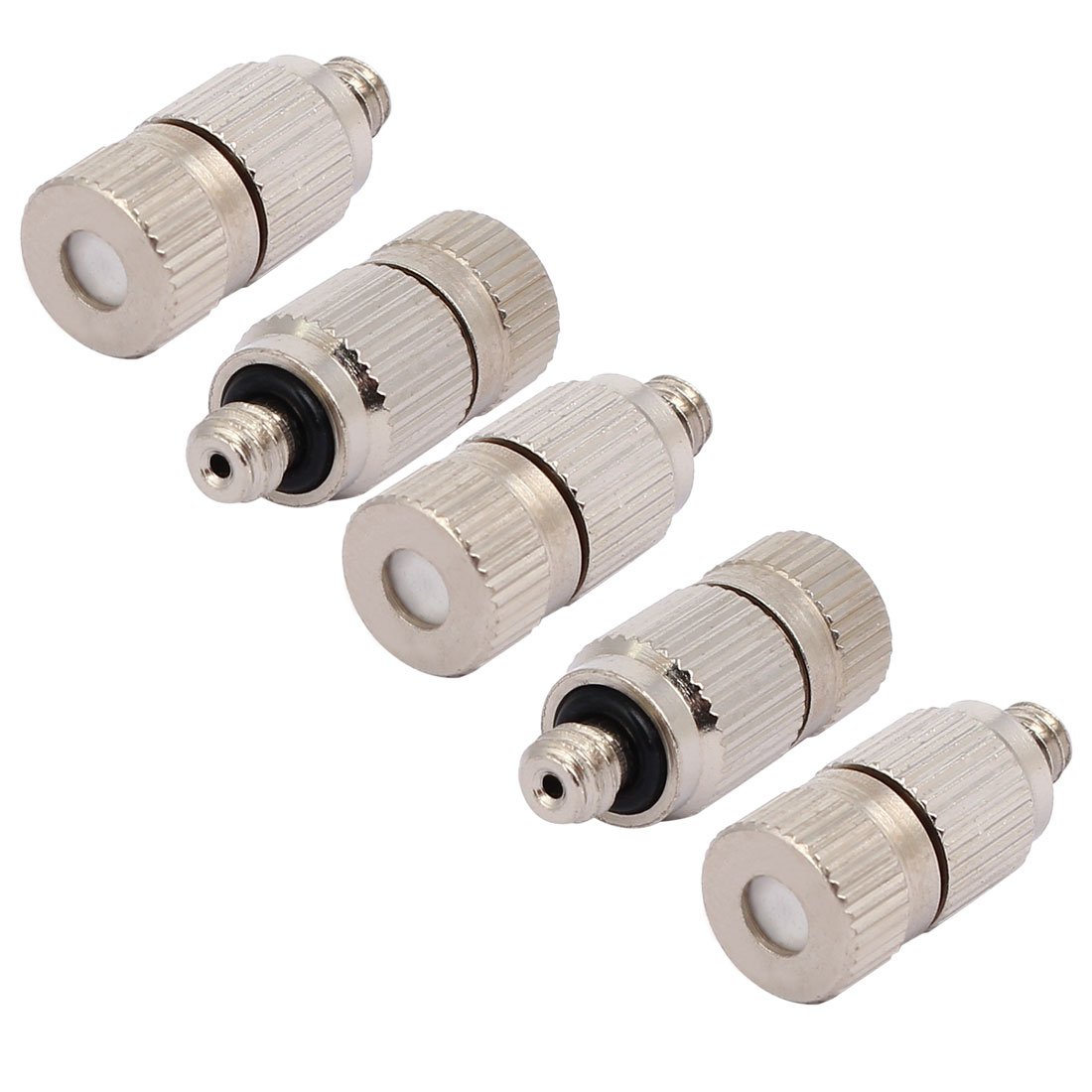 SOHNVWTGD 0.1mm Orifice Dia 4.5mm Male Thread 22mm Length Mist Nozzle Silver Tone 5pcs