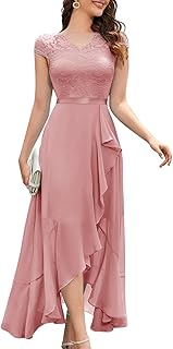 Women's V-Neck Dress for Women Wedding Guest Hi-Lo Floral Lace Prom Cocktail Party Formal Bridesmaid Dress
