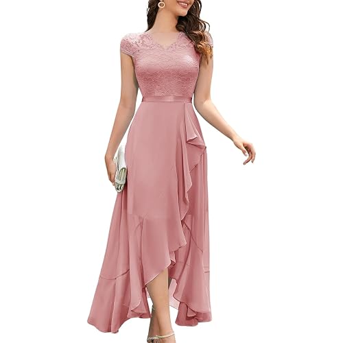 Bbonlinedress Women's V-Neck Dress for Women Wedding Guest Hi-Lo Floral Lace Prom Cocktail Party Formal Bridesmaid Dress
