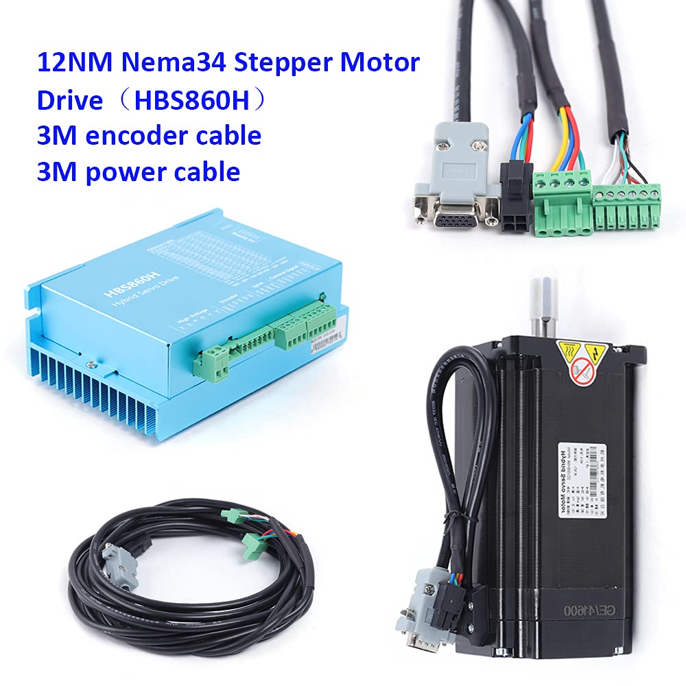 Nema34 Closed Loop Schrittmotor Kit, 12Nm 8A HBS86H Closed Loop Stepper Motor Treiber DSP Schrittmotor Drive Set für CNC Graviermaschine Schrittsystem-Upgrades geeignet sind