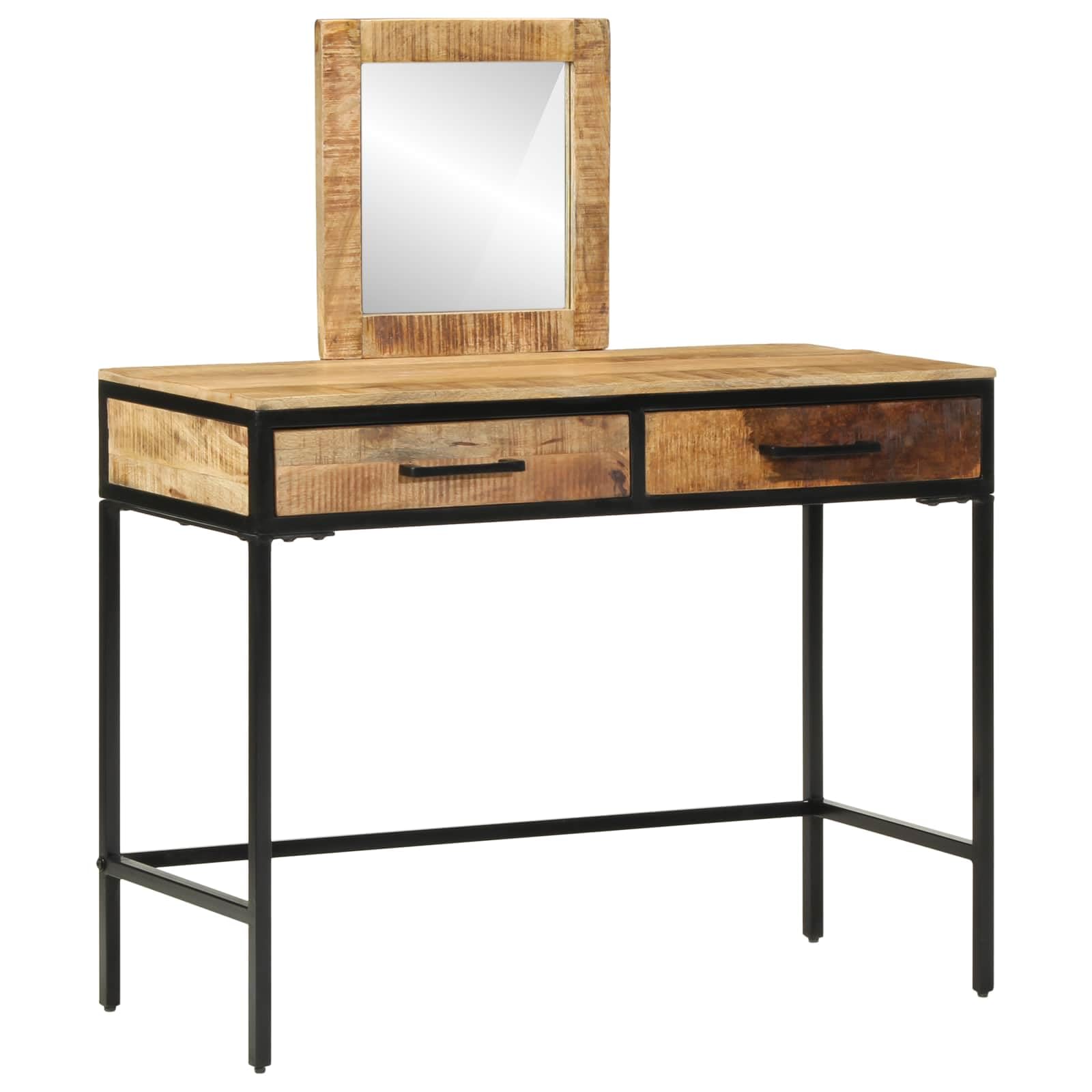 Schminktisch Massivholz Mango Braun 100x40x120 cm mit Spiegel und Schubladen, Stabiler Metallrahmen, minimalistischer Make-up Tisch für Schlafzimmer