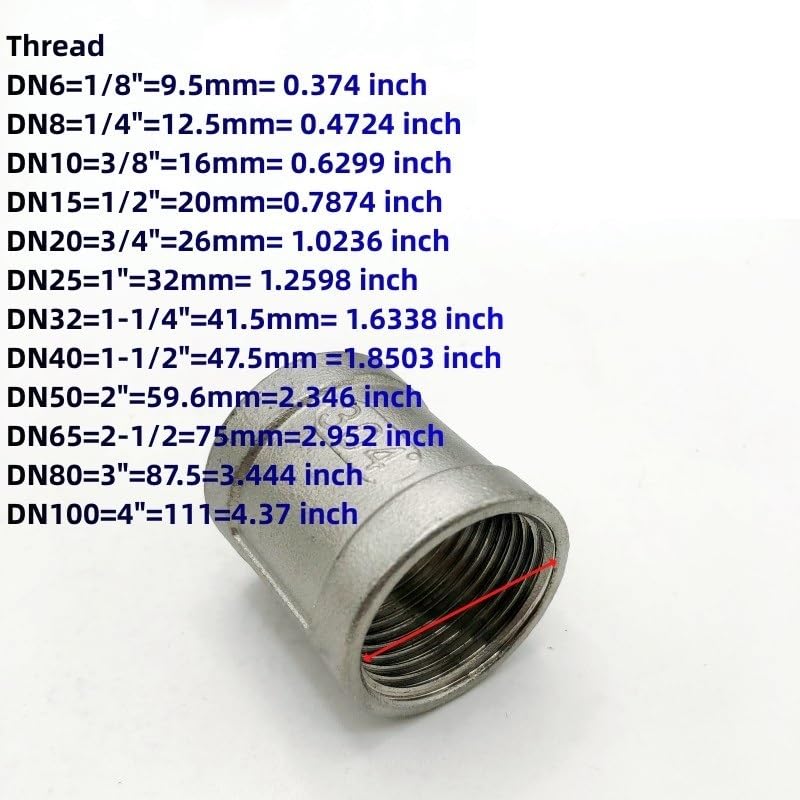 1 Pieza de Conector para Tubería de Acero Inoxidable 304 de 1/8", 1/4", 3/8" Y 1/2". Conector Reductor de Rosca Hembra a Hembra Bsp de 3/4", 1" Y 1-1/4"/Dn50 To Dn40