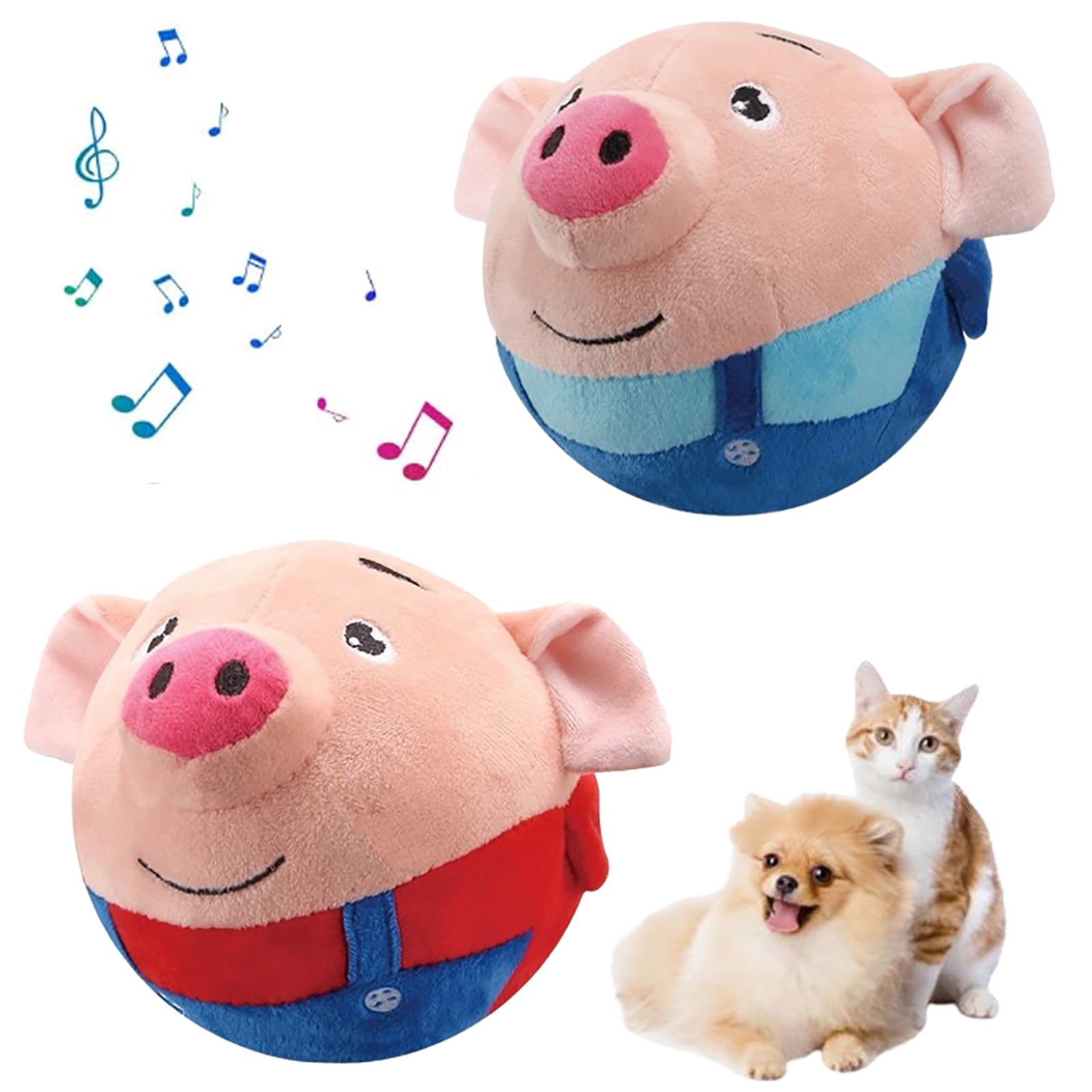 Interactive Dog Toys, 2Pack Active Moving Pet Plush Toy Talking Moving Dog Ball Toy Washable Cartoon Pig Plush Sound Electronic Herding Ball for Dogs