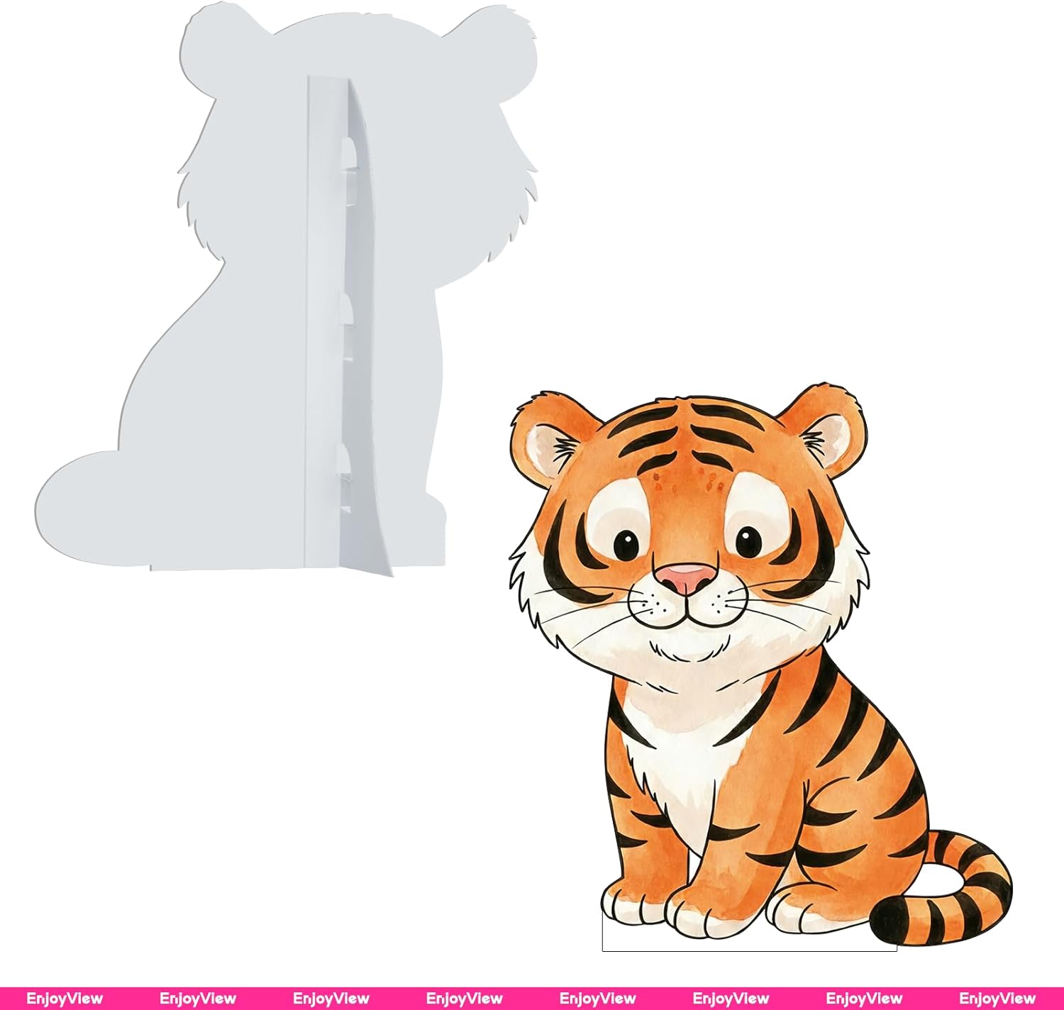 Cartoon Tiger 2FT Life Size Cardboard Cutout, Woodland Safari Animal Standup, Cute Table Decoration for Baby Shower, Kids Birthday, Jungle Party, Photo Prop, 1PC
