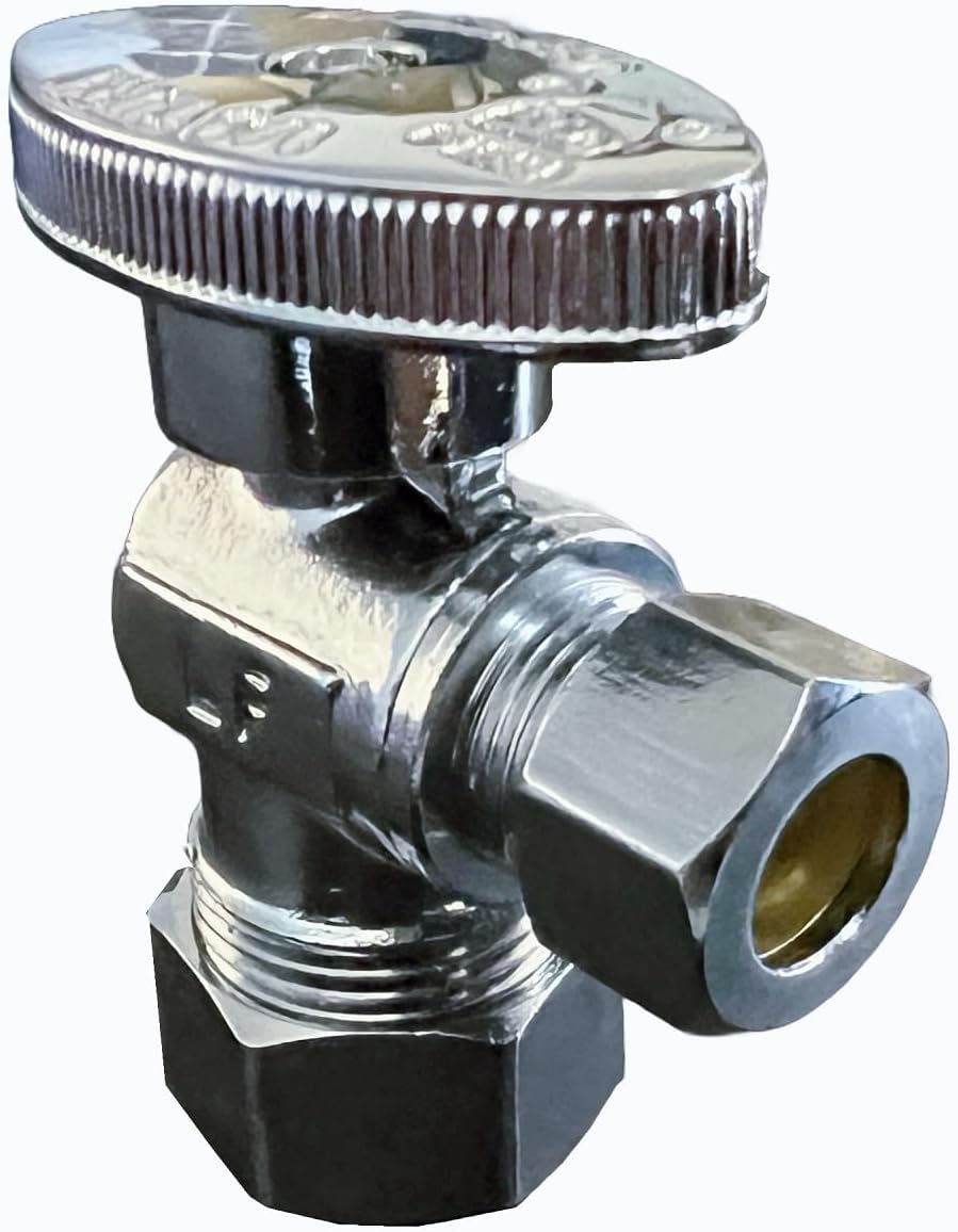 (10) EZ-Fluid 1/2" Compression x 3/8" OD Angle Stop Valve, Lead-Free Chrome Brass, 1/4 Turn Water Shut Off Valve for Copper Pipes, Heavy Duty Plumbing Supply LF