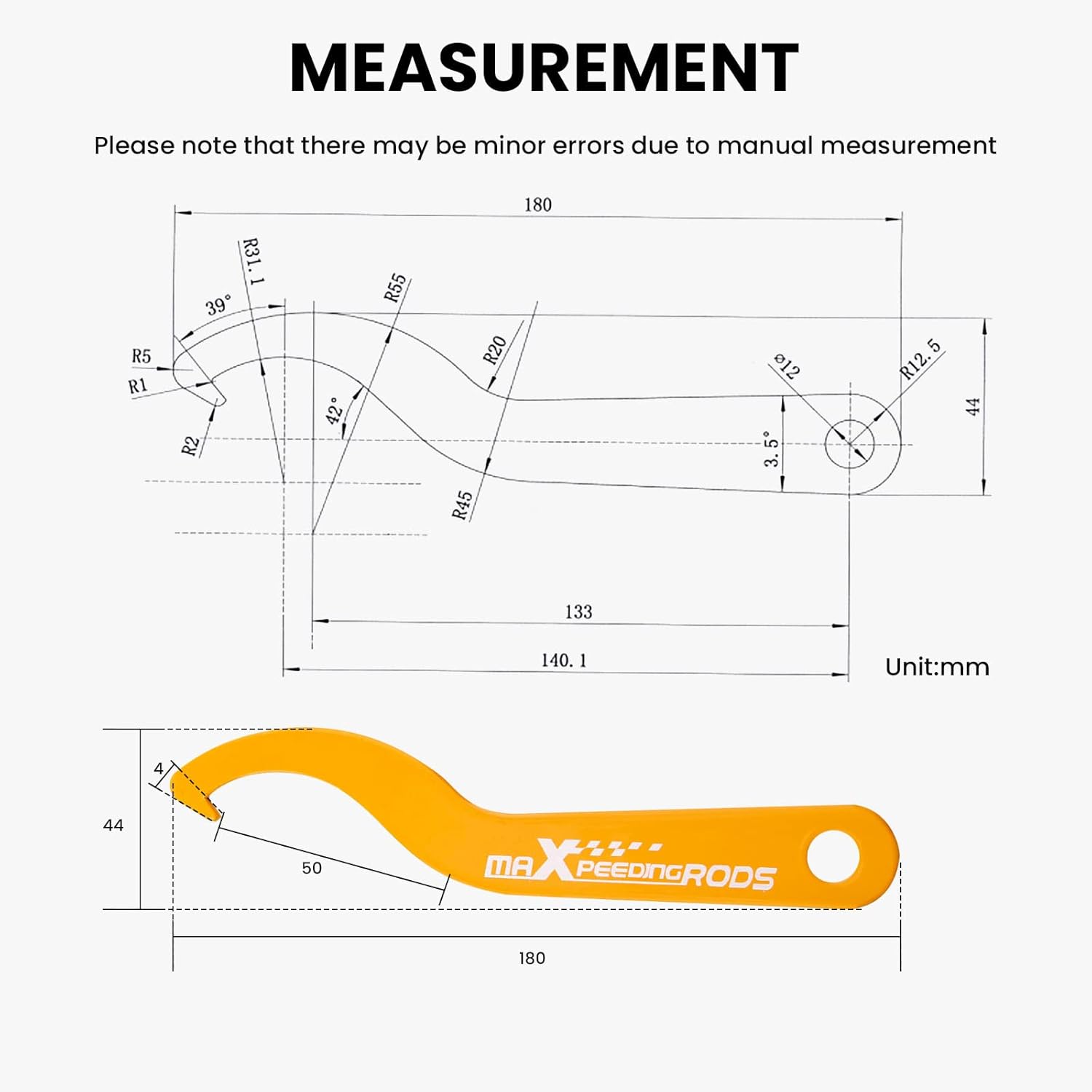 maXpeedingrods 2Pcs Universal C Spanner Hook Wrench Kits Coilover Heoght Adjustment Tool Steel Spanner Wrench, Yellow