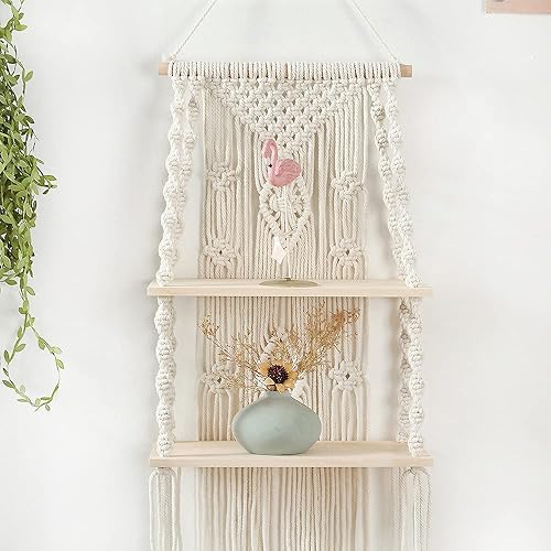 Miniatura 5 de Cyxunand Estante de macramé para colgar en la pared, estantes bohemios para colgar en la pared de plantas pequeñas, marcos de fotos, decoración del