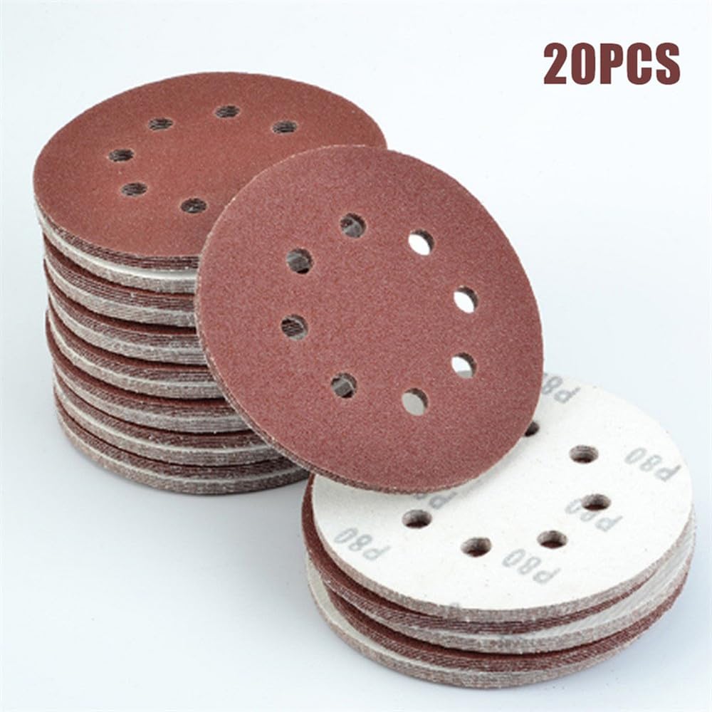 20 piezas de papel de lija redondo de 5 pulgadas y 125mm, discos de lijado de 8 agujeros, grano de gancho y bucle 40-2000.240,20 piezas