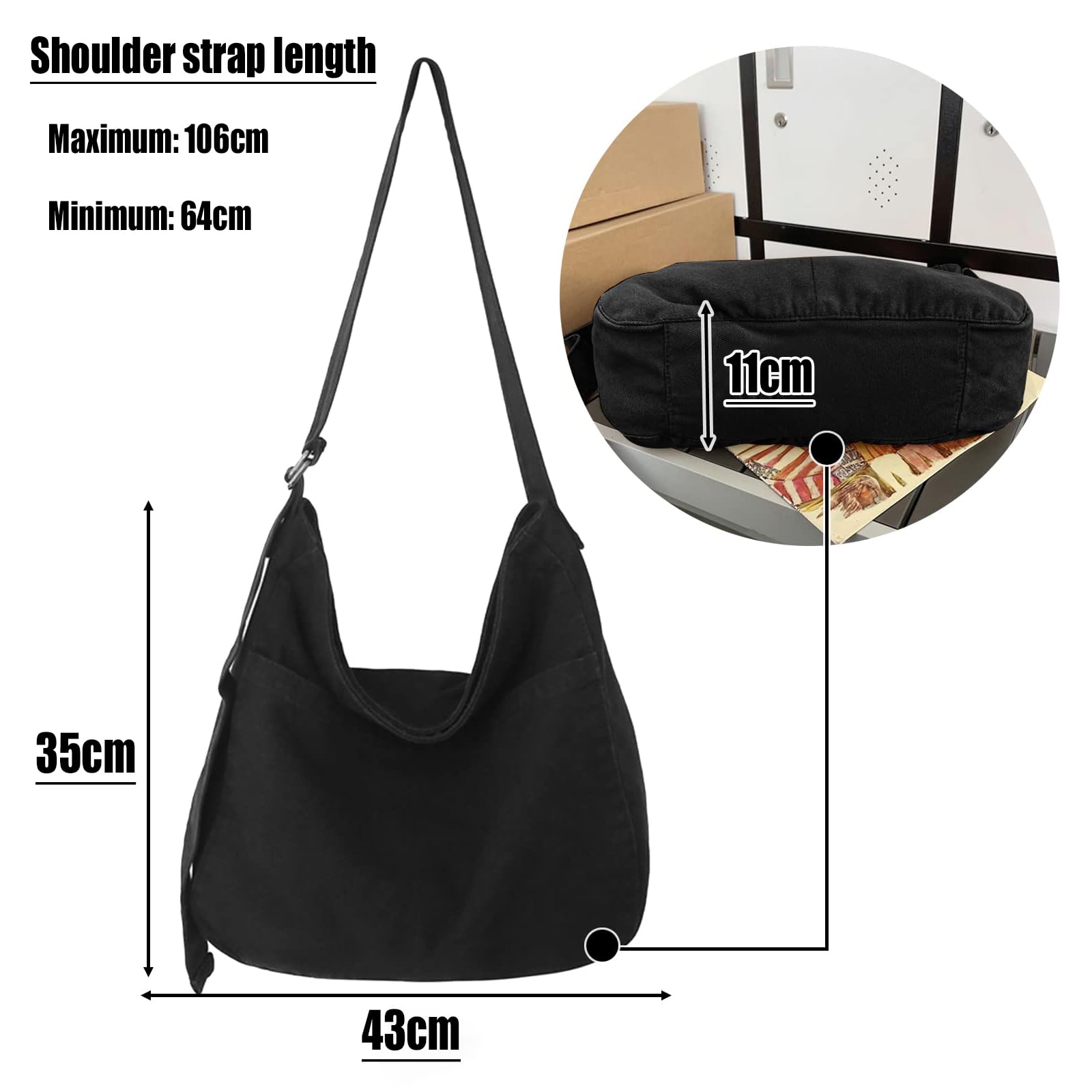 X SIM FITNESSX unisexe string Bag Oxford sac à bandoulière simple pour femme Shopping Bag quotidien/bureau/école/voyage sac en tissu de mode (Noir)