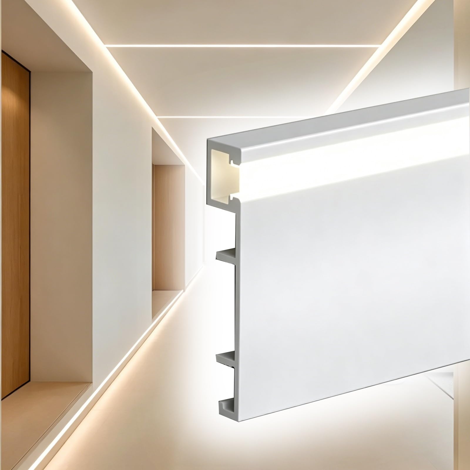 battiscopa Battiscopa Con Canale Led Bianco, Battiscopa A Pavimento Da 100 200 250 Cm Con Copertura In PC, Modanatura Battiscopa A Muro(A 8cm/3'',160cm/63in)