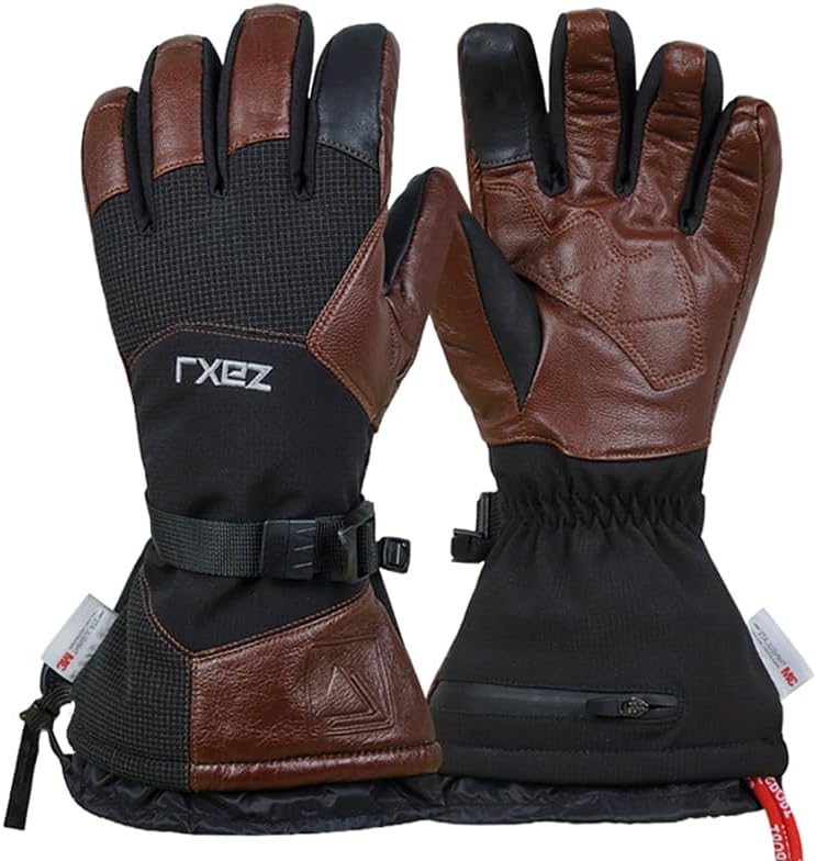 Harssidanzar Men Women Powder Gauntlet Glove Alpine Ski Leather Winter Windproof Insulated Gloves KM068US
