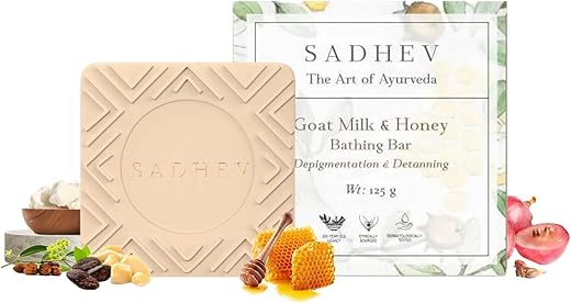Sadhev Ayurvedic Goat Milk And Jojoba Butter Bathing Soap For Dull Dry Pigmented And Tanned Skin Chemical Free – 125g (Pack of 1)