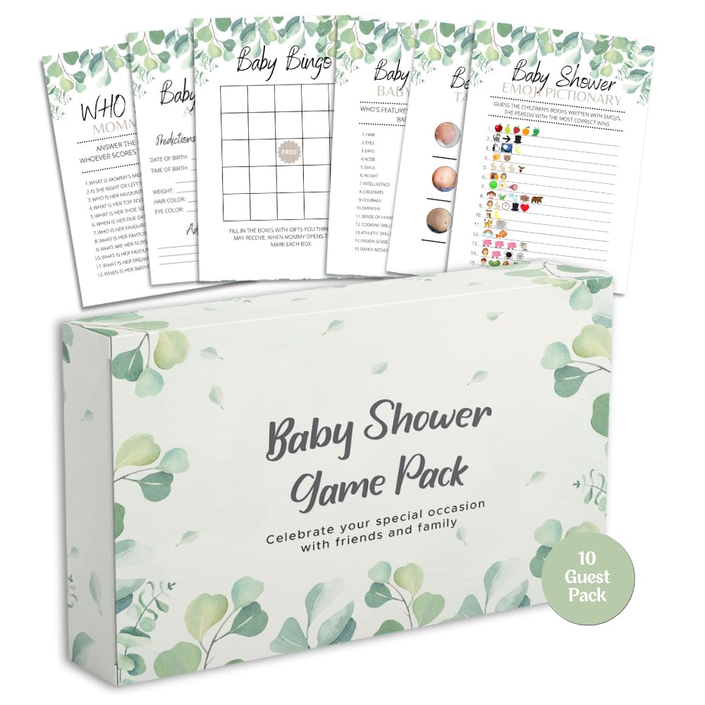 Baby Shower Games - 6 Game Bundle - Green Leaves - 10 Guests Pack