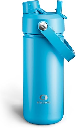 Miniatura 36 de ENCOOL Botella de agua aislada con popote, de acero inoxidable, a prueba de fugas, sin BPA, al vacío de doble pared que se mantiene fría durante 24
