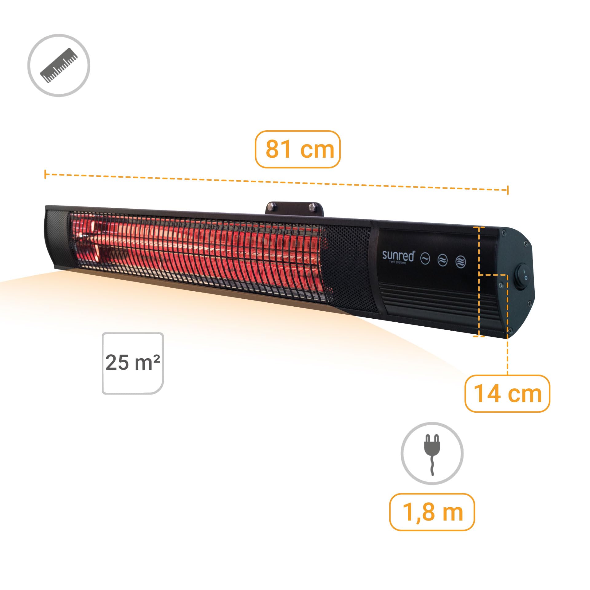 Sunred Grzejnik ścienny 2500 W, promiennik podczerwieni, na taras (czarny)