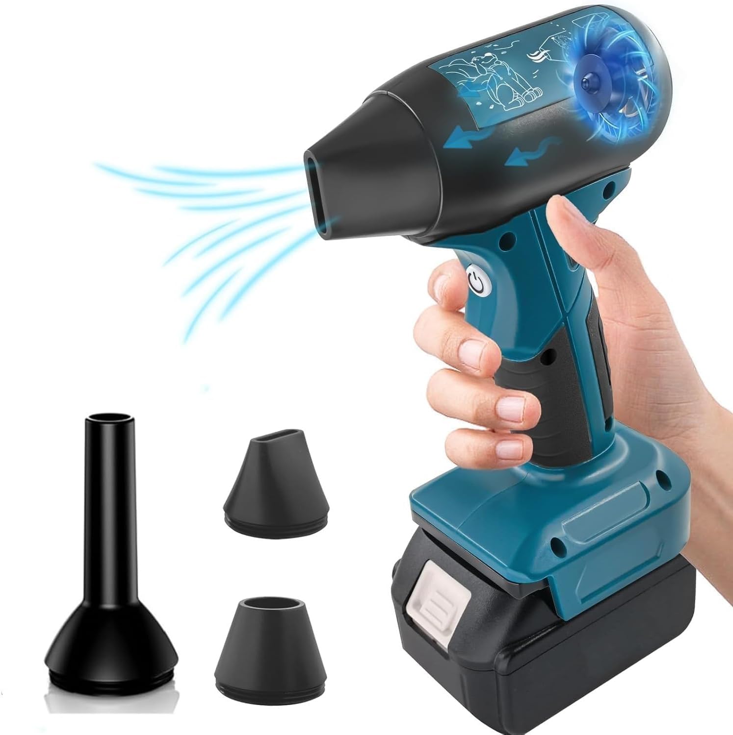 Cordless Leaf Blower, 130000RPM Portable Handheld Leaf Blower for Makita 18V Battery, 4-Speed Compresssed Air Blower for Car Garden Leaf BBQ Computer(Bare Tool)
