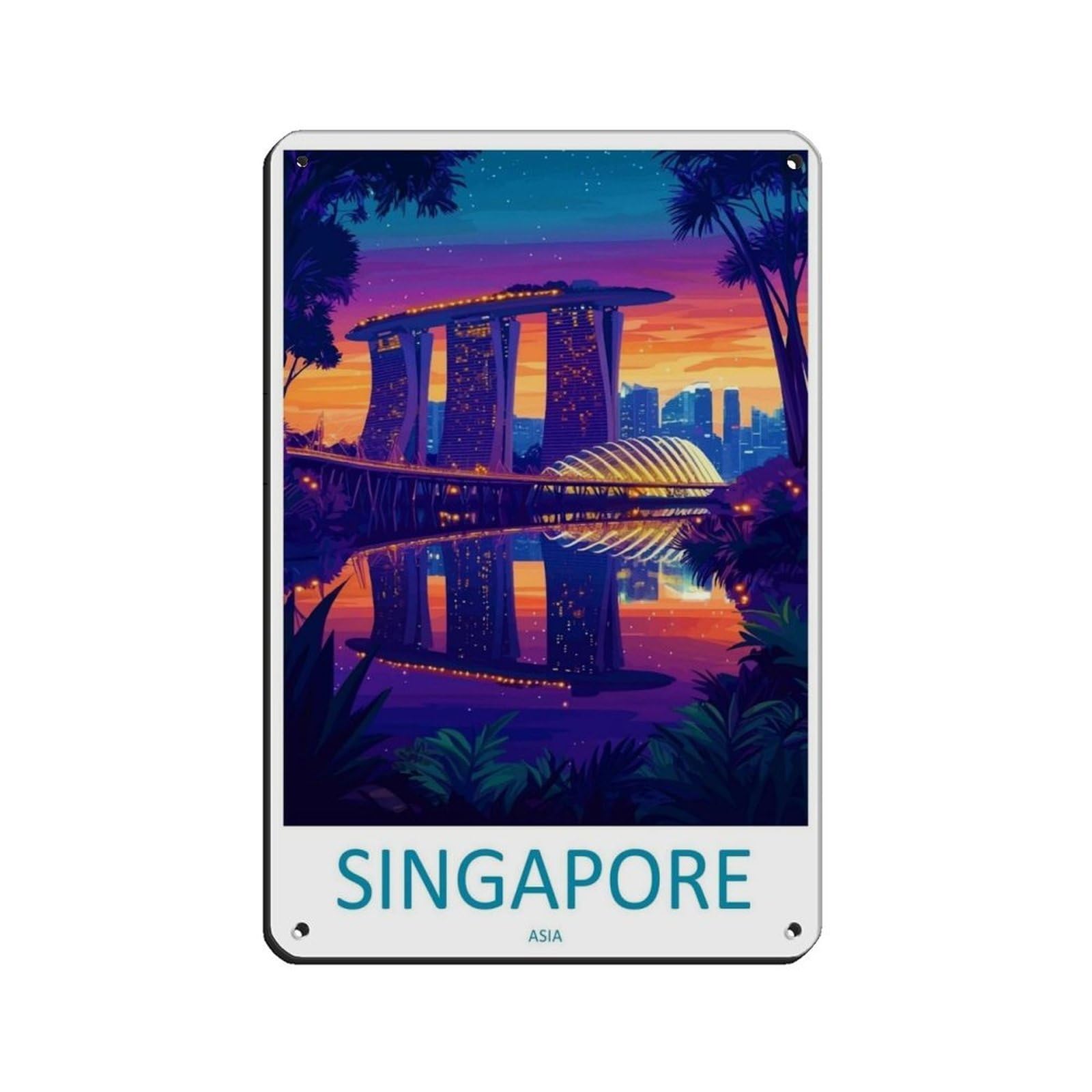 Singapore Cartoon Travel Poster City Art Tin Sign Vintage Metal Pub Club Cafe Bar Home Wall Art Decoration Poster Retro 8x12inch(20x30cm)