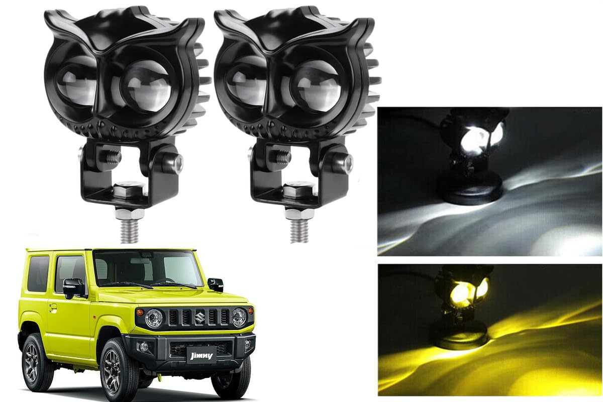 Led 40W OWL Shape Fog Yellow-White Light Low & High Beam for Universal Vehicles 9V-60V Compatible with Maruti Jimny (Pack of 2 Light)