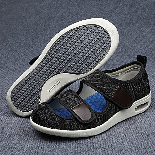 Wygwlg Diabetes Widened Shoes for The Elderly, Adjustable Edema Comfy Sandal, for Support Elderly Swollen Feet (Color : Black Gray, Size : 10)3