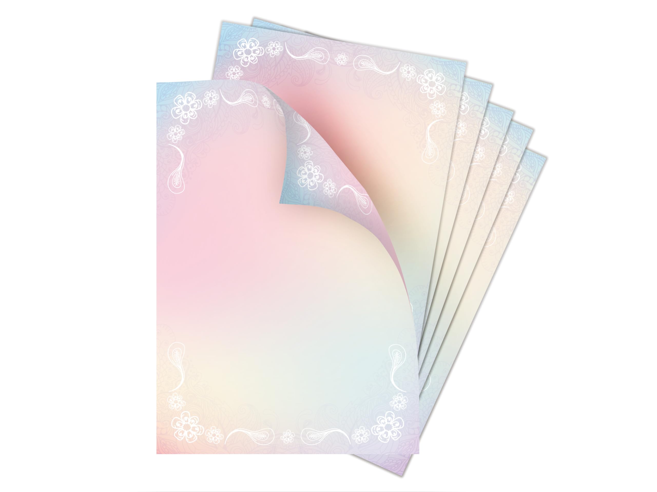 Briefpapier-Set 250 Druckerpapier DIN A4 + 250 Umschläge DIN-lang haftklebend Motiv Blumen beidseitig beschriftbar und bedruckbar für Frühlingspost Ostern Taufe Kommunion Konfirmation Basteln