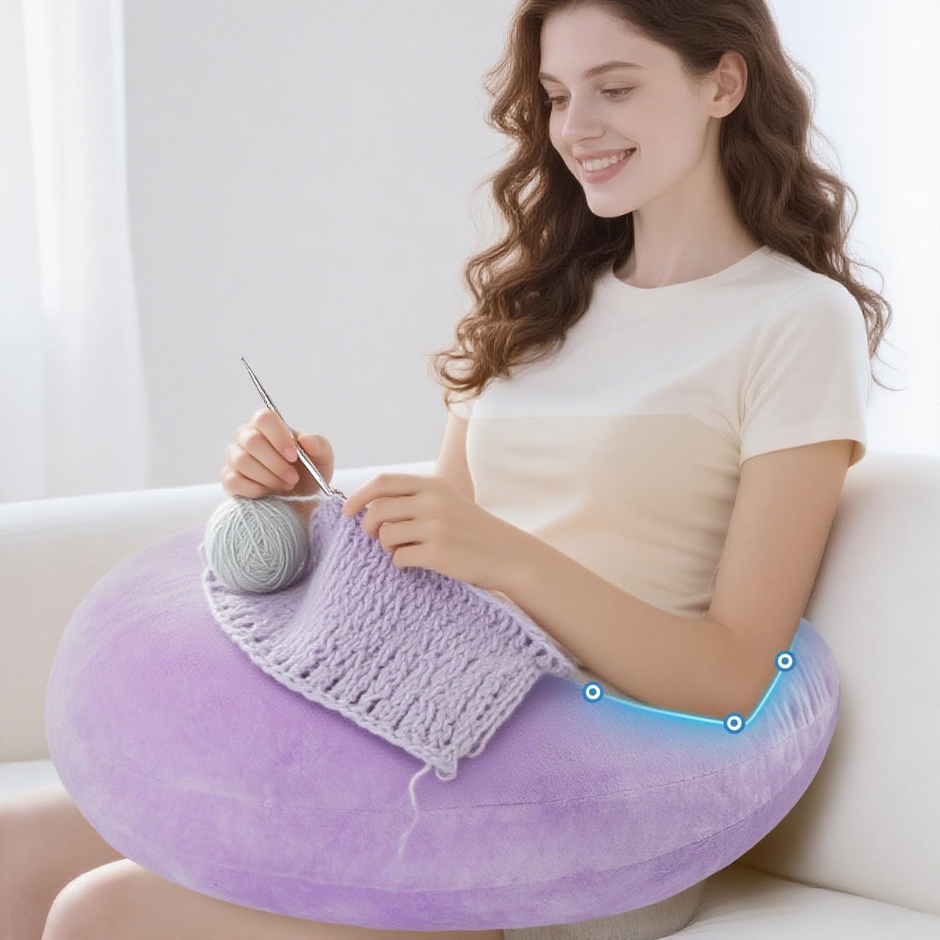 Gaming Pillow Arm Support Pillow for Bed & Sofa: Ergonomic U-Shaped Lap with Elbow Rest for Adults & Kids - Reduces Arm Pain & Fatigue During Gaming, Reading, Working & Crocheting