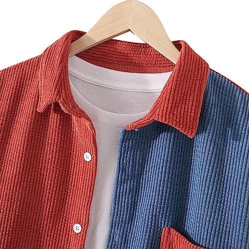 Lucrosun Men's Regular Fit Corduroy Shirt Color Block Button Up Shacket Jacket3