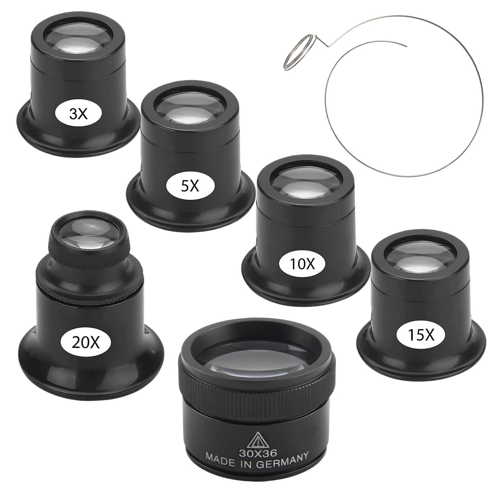 6 Pcs Jewellers Loupe Eye Loupe Magnifier 3X 5X 10X 15X 20X 30X