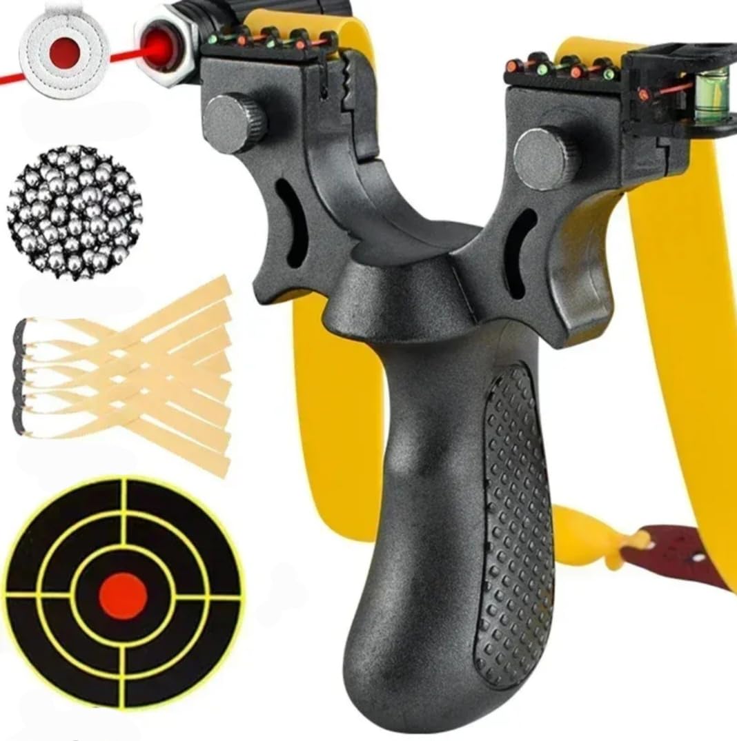 Professional Slingshot Set with 30 Steel Balls, 4 Rubber Bands, 10 Target Papers, High-Precision Laser Sight, Black
