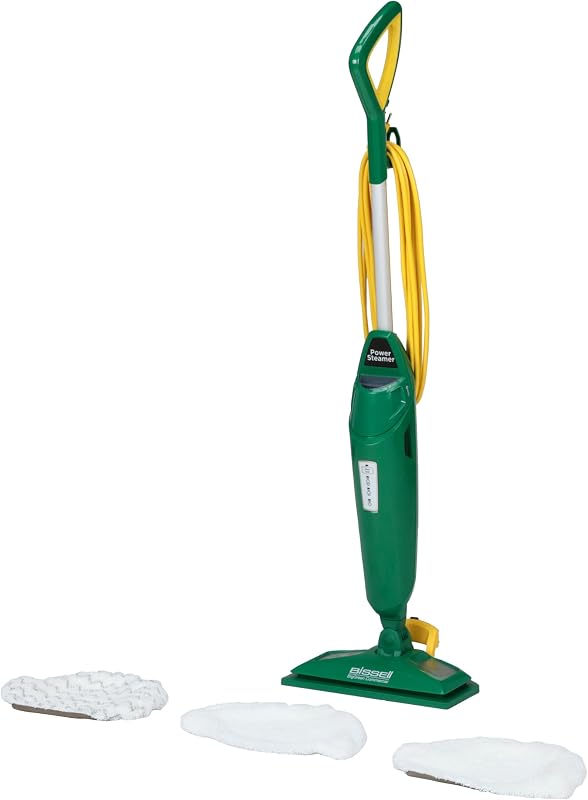BGST1566 Steam Mop Power Steamer, 12.5" wide, comes with Two soft pads for every day and one scrubby pad for heavy messes,Green