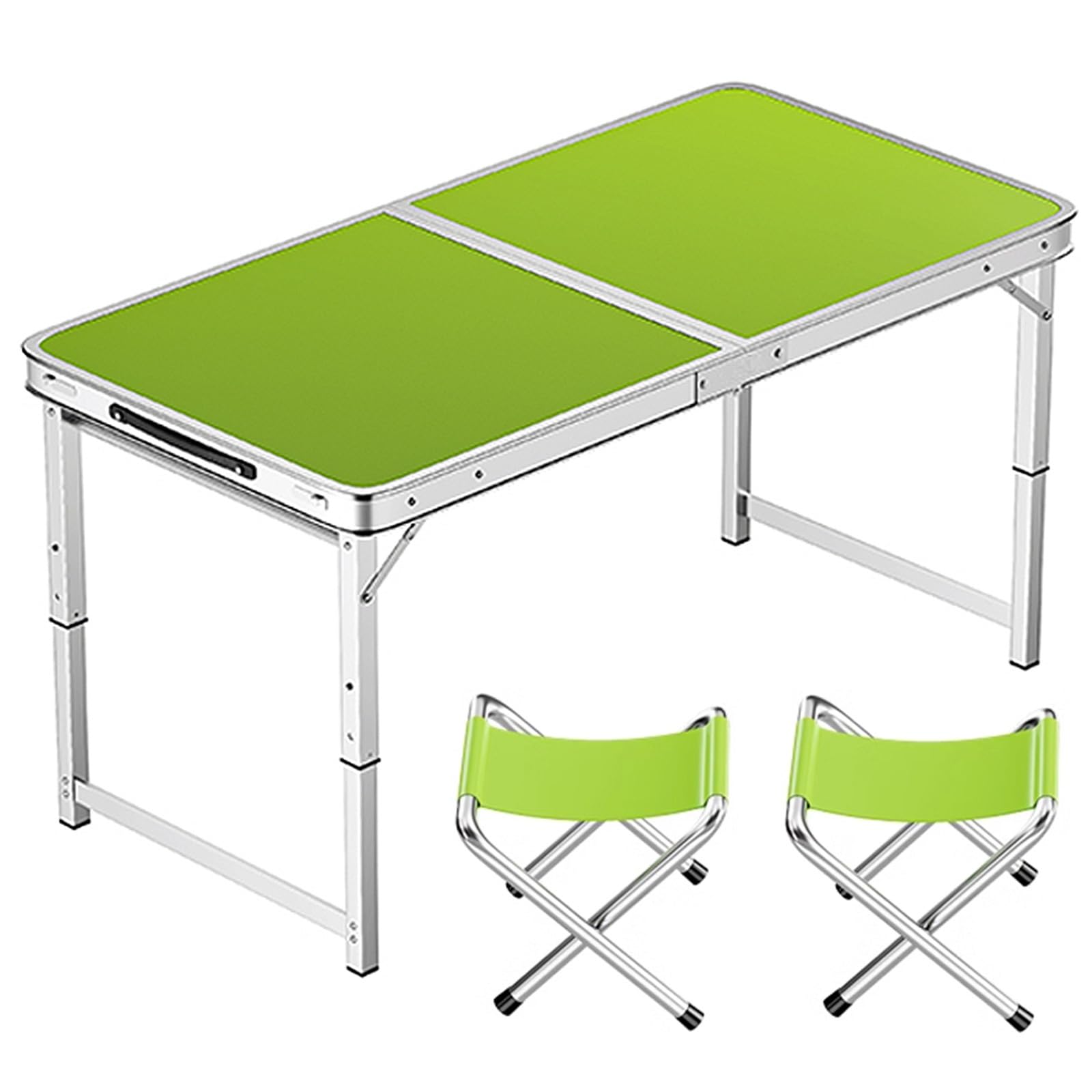 Regulowana wysokość przenośny aluminiowy składany stół na kemping na zewnątrz biuro piknik przyjęcie ślub - zawiera 2 taborety 100 x 50 cm zielony kolor.