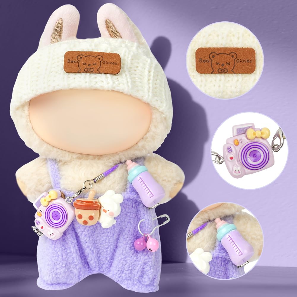 AOOTE Stylish Doll Clothes, 3 Pcs Dolls Clothes Set, Plush Dolle Cloth for 17cm Dolls, Set Include 1 Dungarees, 1 Wool Hat - Image 3