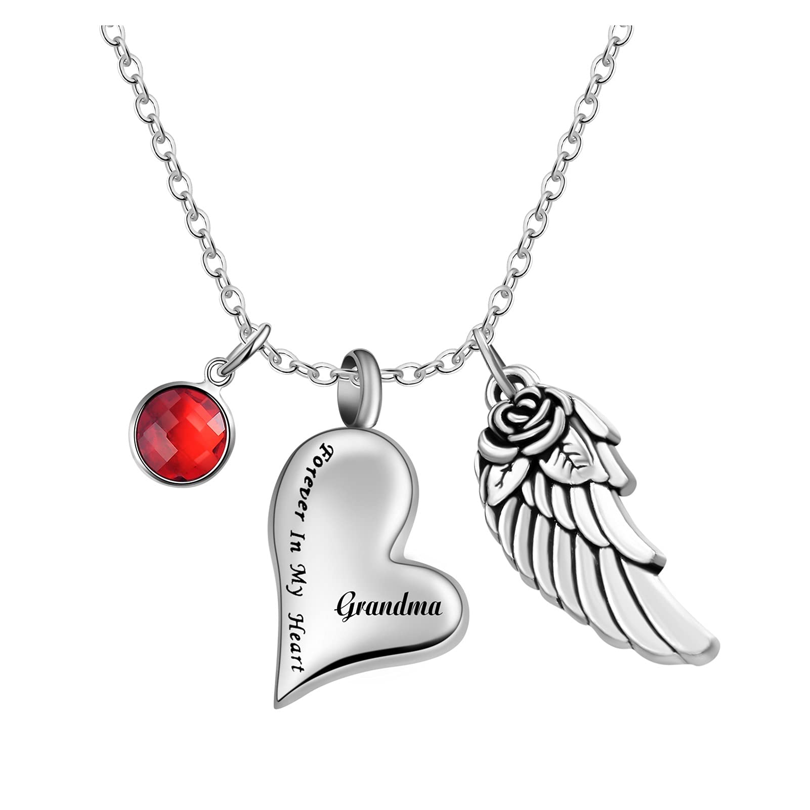 Collana con urna per ceneri da donna, in argento sterling, con ali d