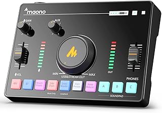 MAONO MaonoCaster Audio Interface Streaming Mixer with Pro-preamp, Bluetooth, 48V Phantom Power, 3 Customize sound pads for, Podcast Recording, Live Streaming Youtube, PC, Smartphone AMC2 NEO (Black)