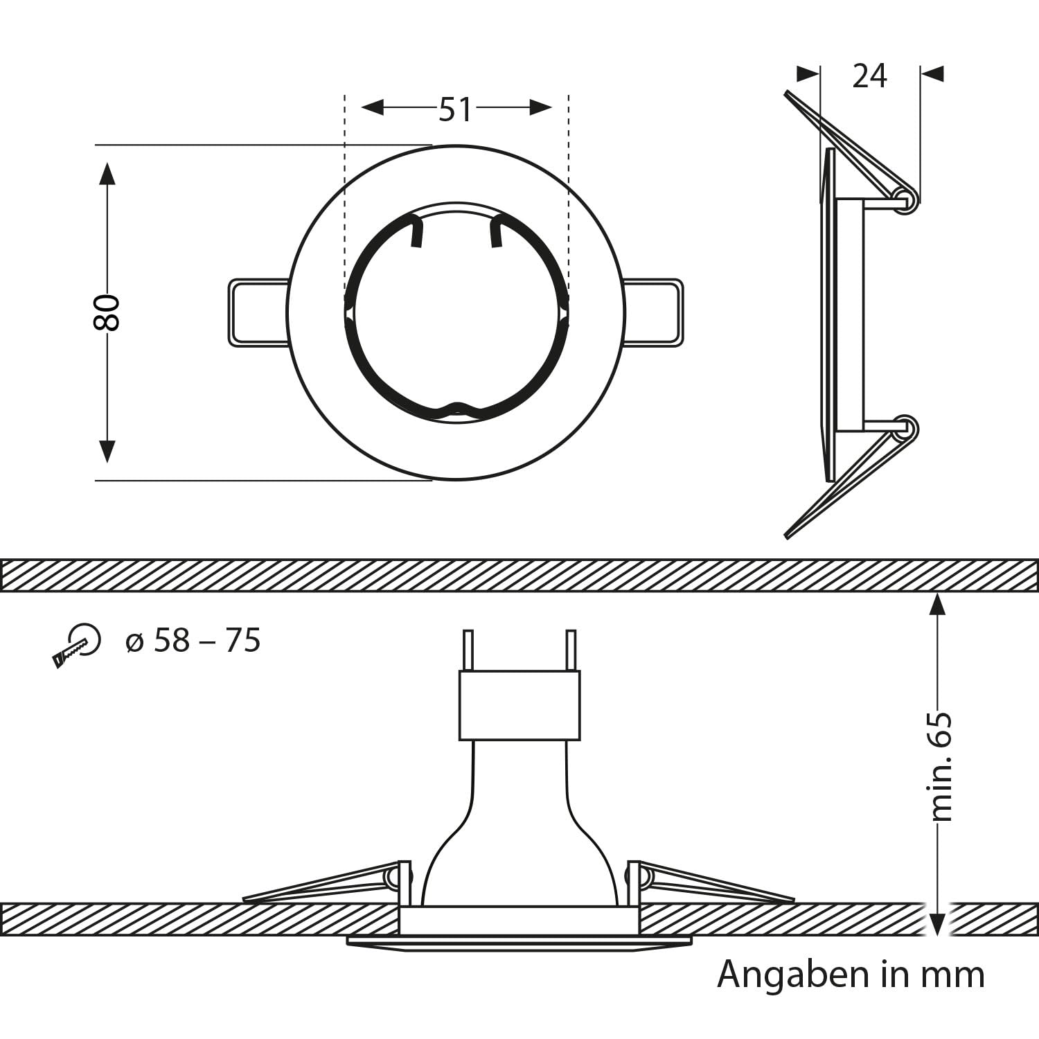 ledscom.de 6 cadres d'encastrement au plafond Circ Aluminium Cadre d'encastrement blanc (LED/Halogène/MR16/50mm) incl. douille GU5.3