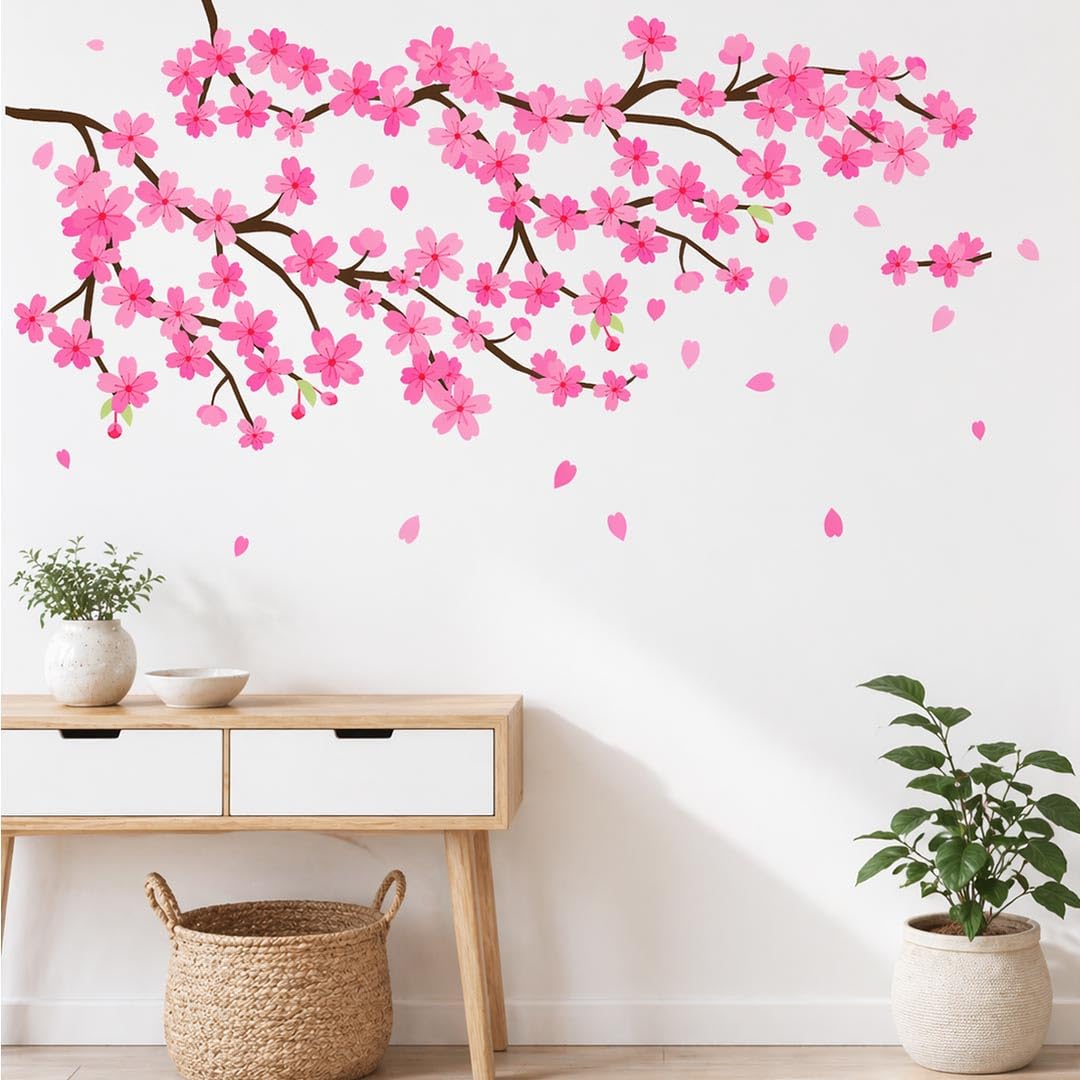 CAVE ART Cherry Blossom Wall Sticker for Living Room | Large Pink Flower Tree Wall Decal (150x85cm) | Peel & Stick Floral Wall Sticker for Bedroom, Hall, Office | Removable PVC (CA242)-image-34