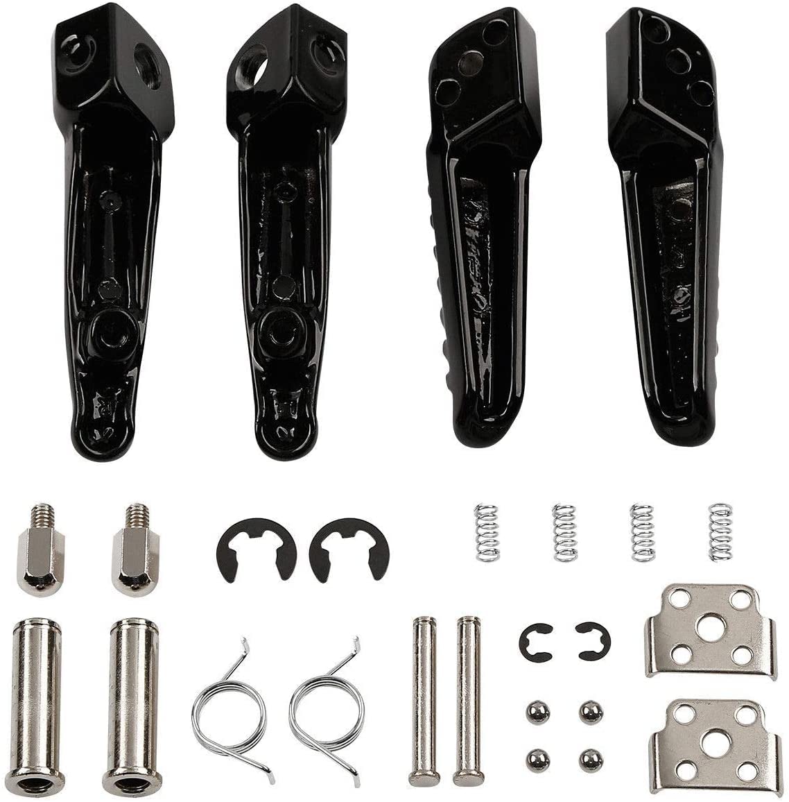 Front Rear Foot Pegs/Pedal/Footrtests for kawasaki ZX6R '03-2011, Z750 Z1000 '07-2012, ZX14 '06-2013, ZZR1200 '00-'06, ZX-10R 2004-2012, ZX-9R 1998-2003 Models (Black)
