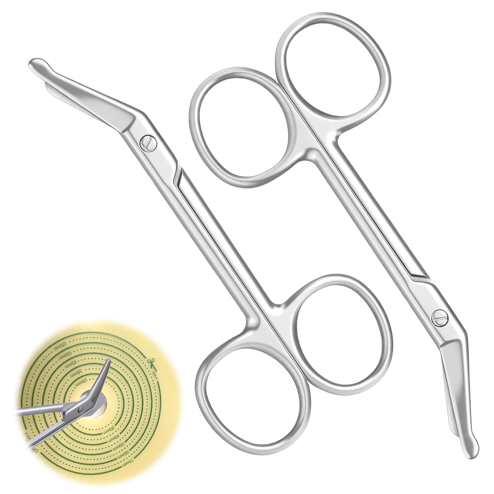 2 forbici per stomia, in acciaio inox, per bendaggi chirurgici, medici, curve, per colostomia, urotrostomia, medici, veterinari, assistenza domiciliare, 11,1 x 5,1 cm (argento)