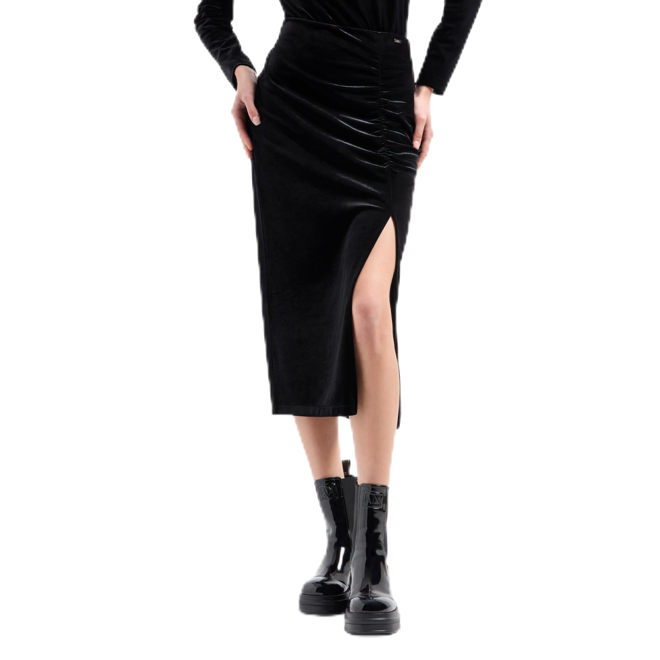 Armani Exchange Falda midi de terciopelo elástico para mujer