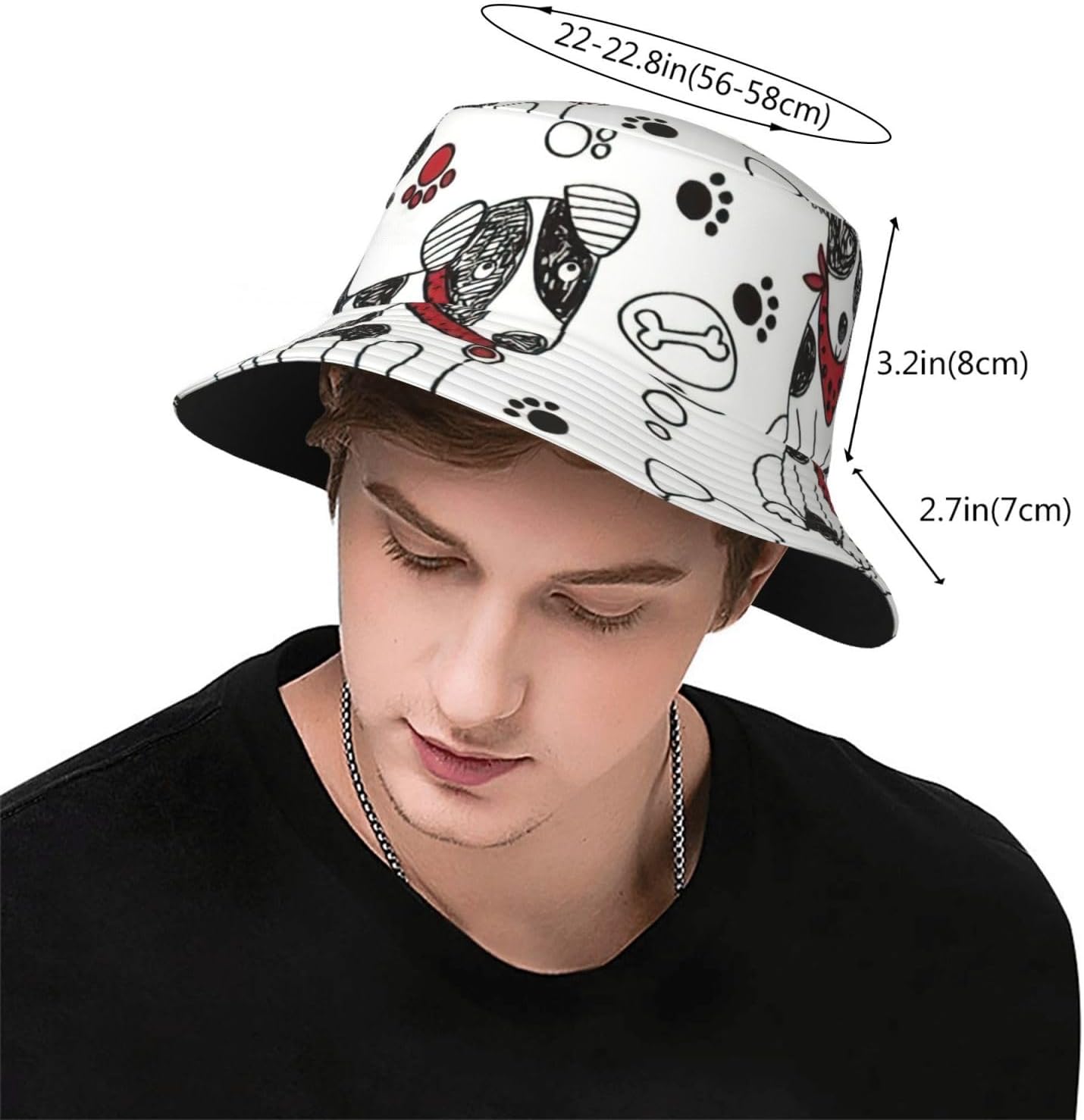 Bucket Hat Lovely Dogs Print Summer Sun Hat Trendy Beach Funny Fisherman Hat for Men Women Unisex Black