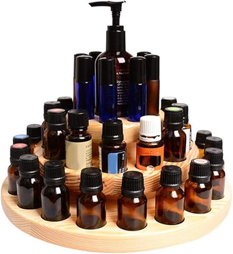 Miniatura 7 de Caja de aceite esencial, exhibición giratoria de almacenamiento de aceite esencial de 3 niveles, soporte giratorio redondo de madera, bandeja