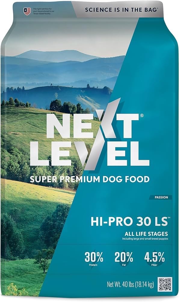 BEST BY 02/26/2026) Next Level Super Premium Dog Food – HI-PRO 30 LS™ – Dry Kibble for Dogs for All Life Stages All Breeds – 30% Protein, Gluten Free Grains - High Energy and Active Dogs & Puppies (15 Pound)