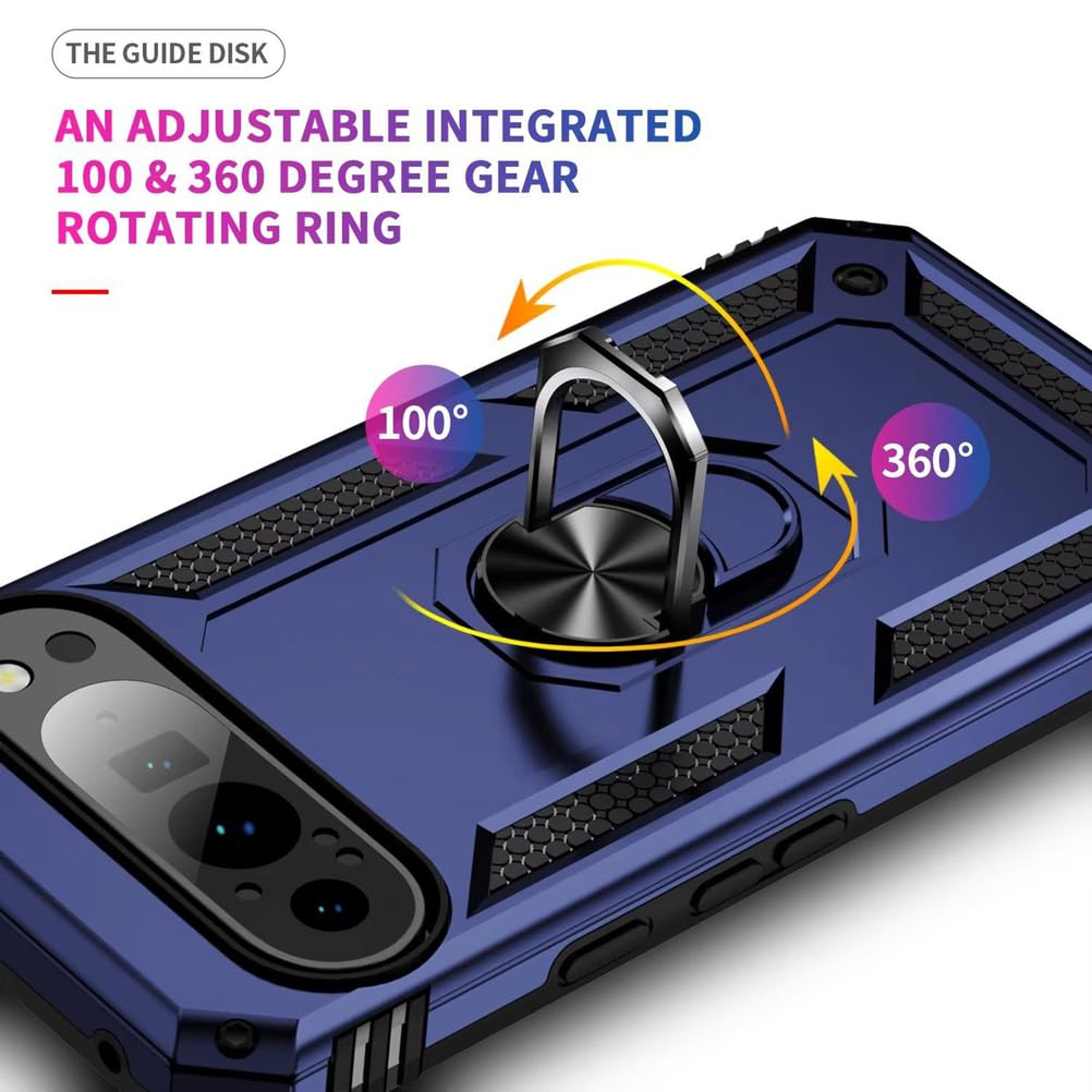 Stoßfest Hülle für Google Pixel 10 Pro/10 Pro XL/10, Dünne Gefrostet rutschfest Schutzhülle mit Drehbarer Metall Ring Ständer Handyhülle,Schwarz,10