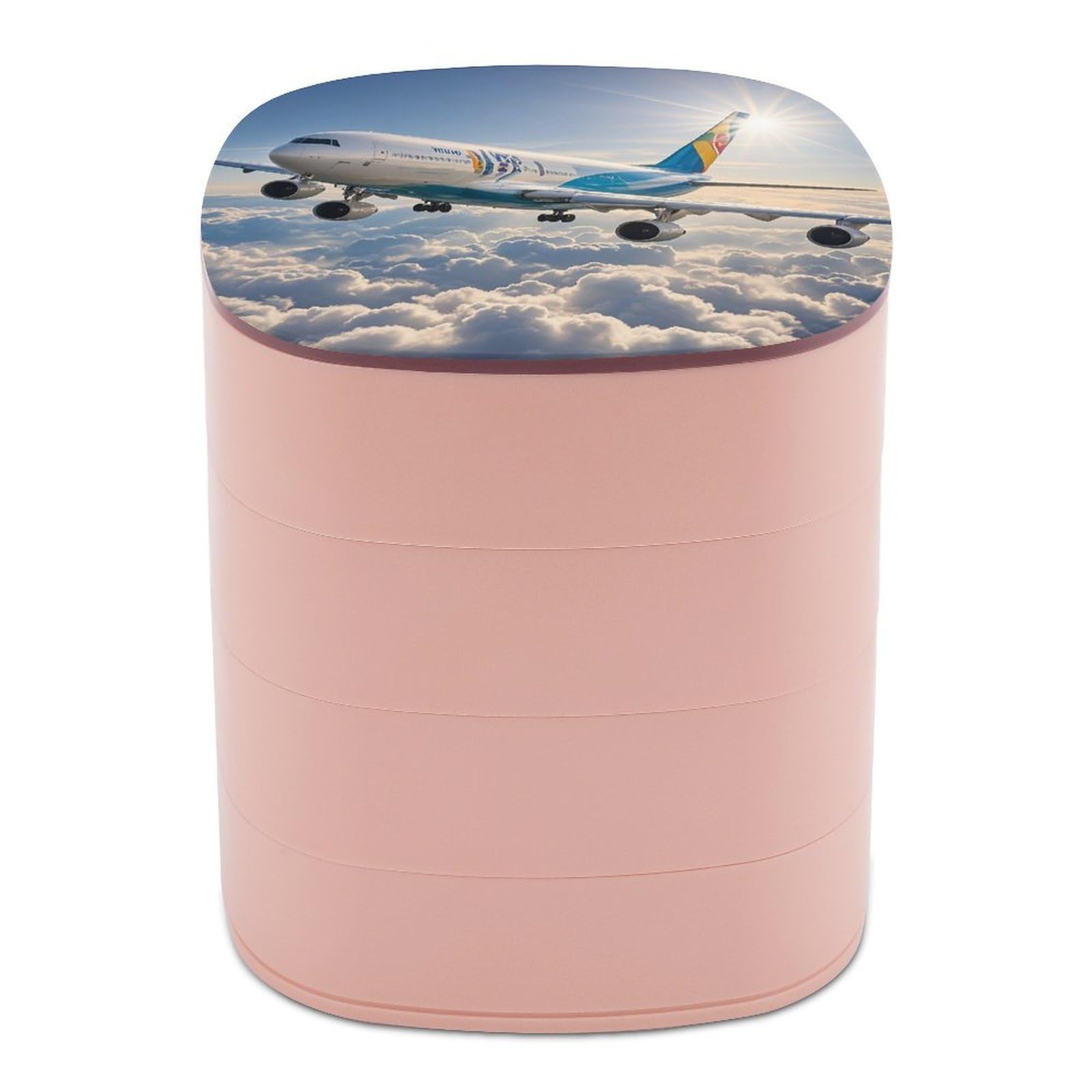 FekiLoot Rotating Airplane Jewelry Box Large Capacity Jewelry Organizer with Mirror 4 Tier Hoop Ring And Earring Holder With Lid Small Travel Jewelry Case for Women
