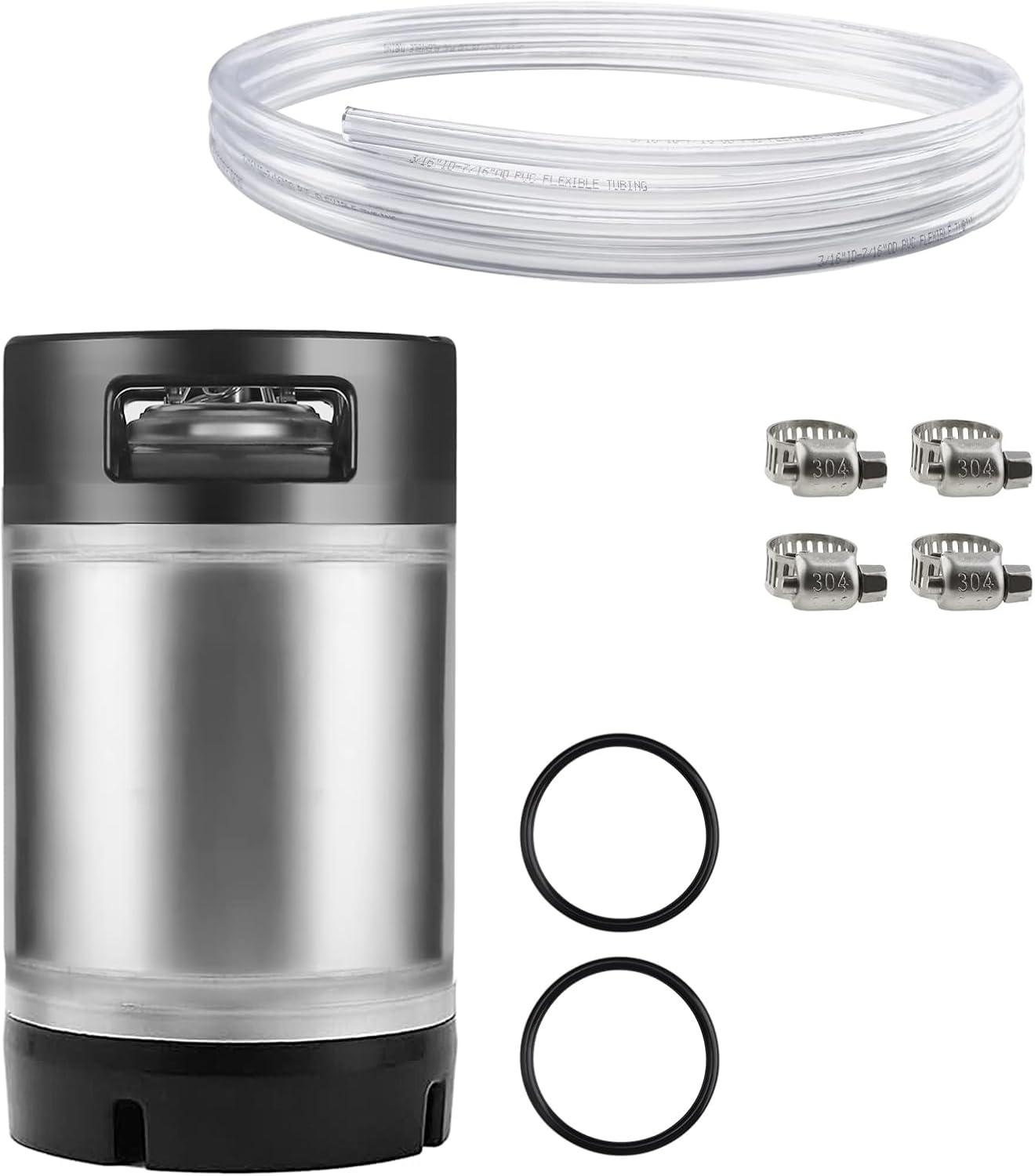New 2.5 Gallon Corny Keg with 10FT Beer Line Kit, Stainless Steel Beer Keg with 2 Keg Lid Gaskets, PVC Beer Tube with 4PCS Stainless Steel Hose Clamp, Ideal for Homebrewing