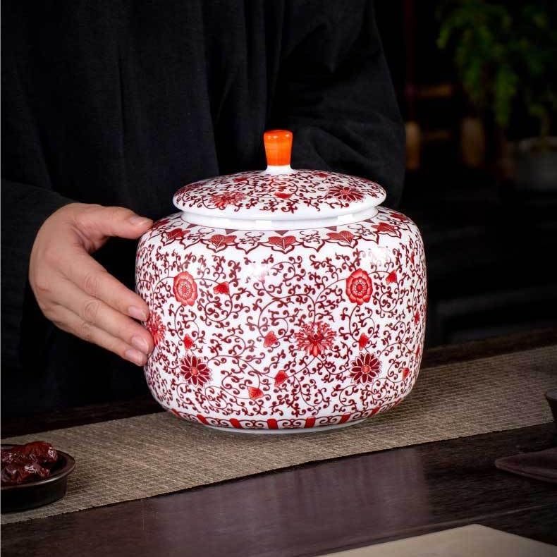 Duży niebieski i biały kubek na herbatę owinięty ceramiczny słoik uszczelniony czarny herbata pu'er biała herbata garnek do przechowywania luzem pojemnik do przechowywania (A)