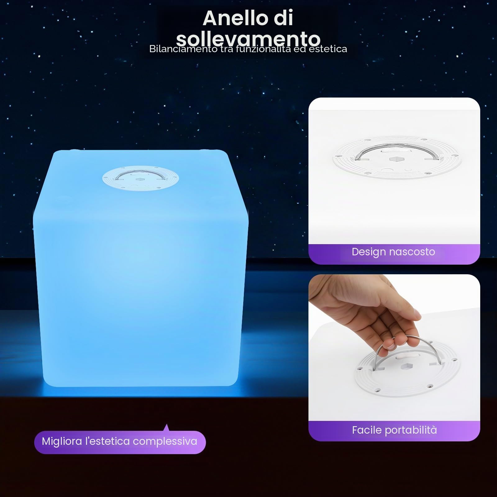 MINRS LED Leuchtwürfel Outdoor, Leuchtwürfel Hocker Sitzwürfel con telecomando, Illuminazione da giardino all'aperto Leuchtwürfel come seduta con sette colori e luminosità per casa e esterni