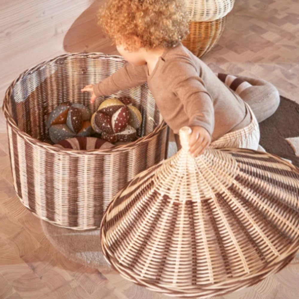 Cesta de almacenamiento de ratán con tapa, cestas de organización multifuncionales para lavandería, dormitorio y sala de estar