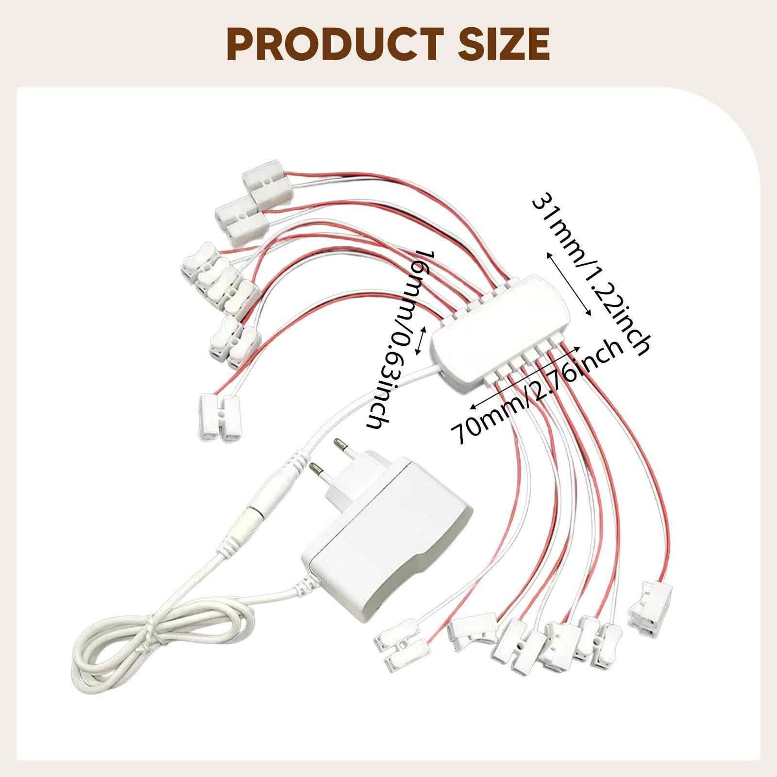 Alimentatore 12V 2A Cablaggio di illuminazione in miniatura Multi porte Cavo di alimentazione con spina UE per lampada modello Micro paesaggio Case, 12 Porte