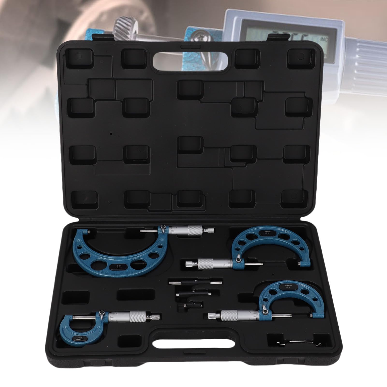 banapoy 4-teiliges Außenmikrometer-Set, 0-4 Zoll 0,0001 Zoll Graduierung, Maschinisten-Mikrometer mit Aufbewahrungskoffer, Zur Messung von Länge, Durchmesser, Dicke