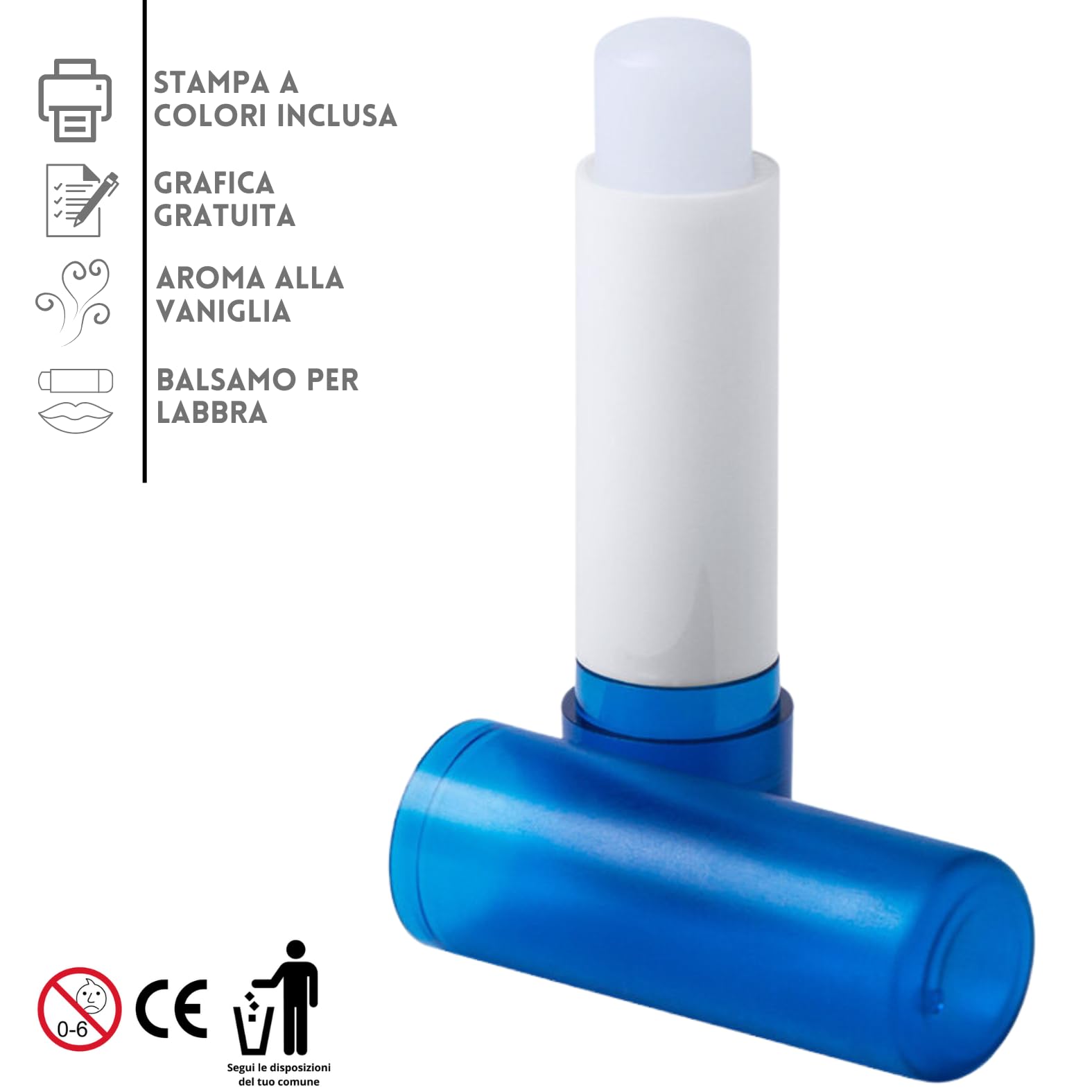 Balsamo Labbra Personalizzato Gadget Promozionale con Personalizzazione, Prodotti Personalizzati per Aziende, Eventi, Matrimoni, Hotel, Fiere, Centri Benessere | Cod. 5053 (100)